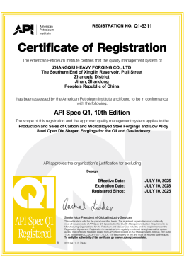 The American Petroleum lnsttute certies that the quality management system